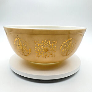 Vintage Pyrex Hex Signs Nesting Mixing Bowl #404 4qt Tan Gold 1960